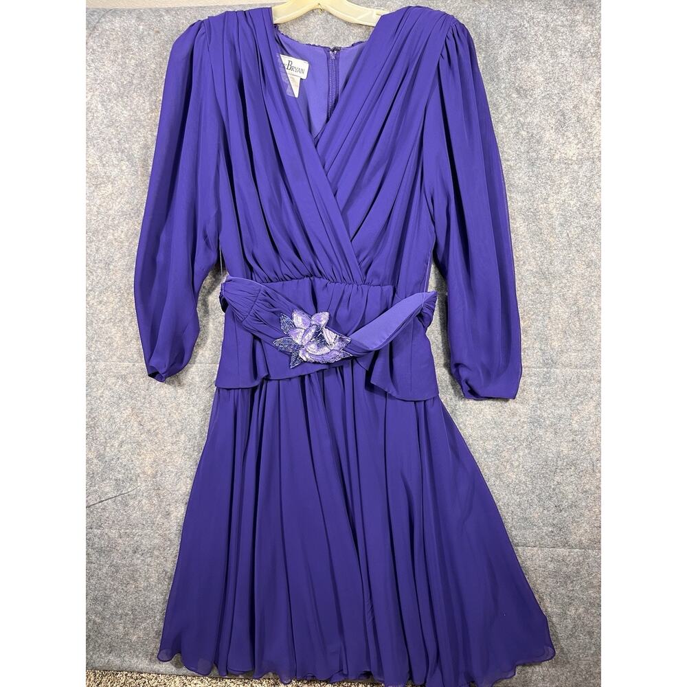 VTG Jack Bryan Vintage Purple With Waist‎ Flower Dress,Size 14